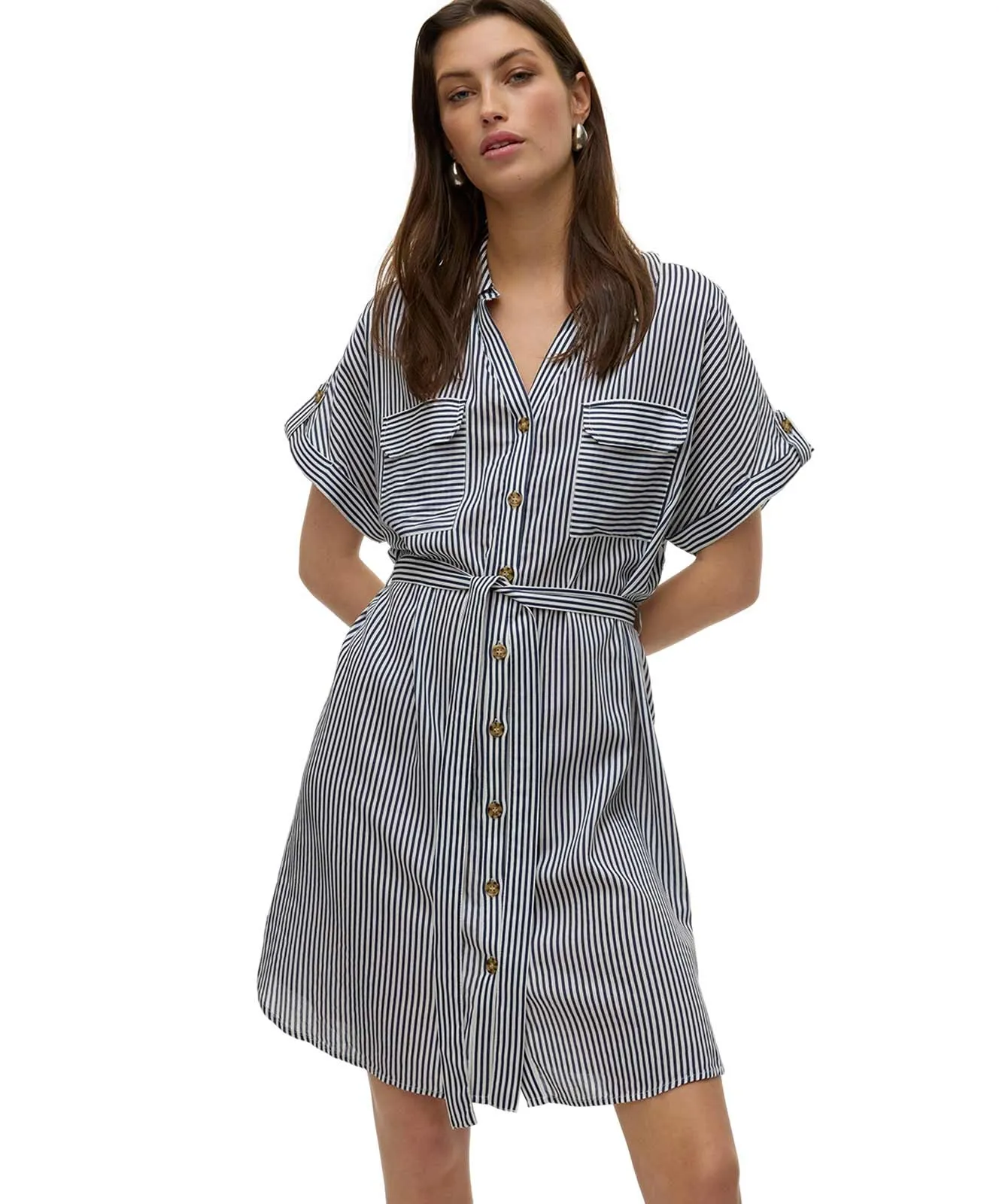 VERO MODA Hemdblusenkleid mit Streifenmuster