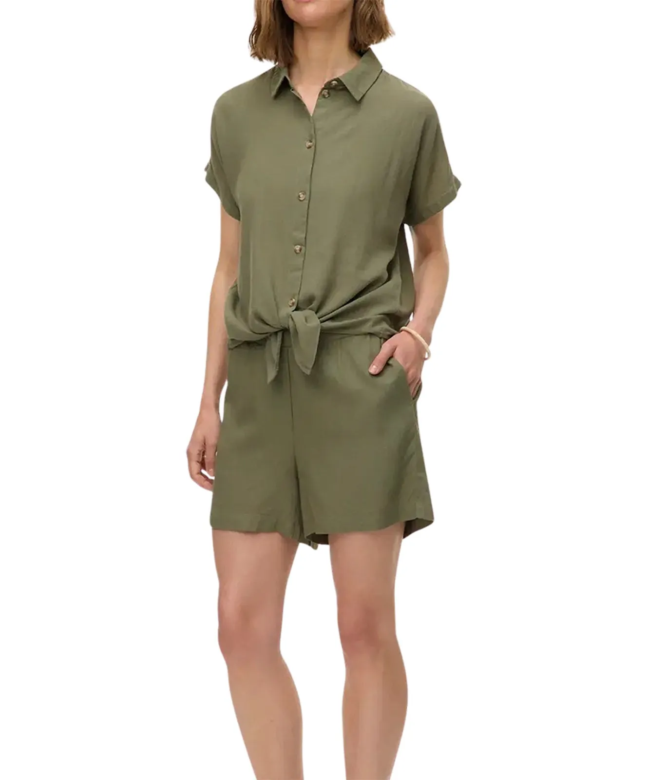 VERO MODA Shorts Thea in tiefem Grünton mit Gummizug