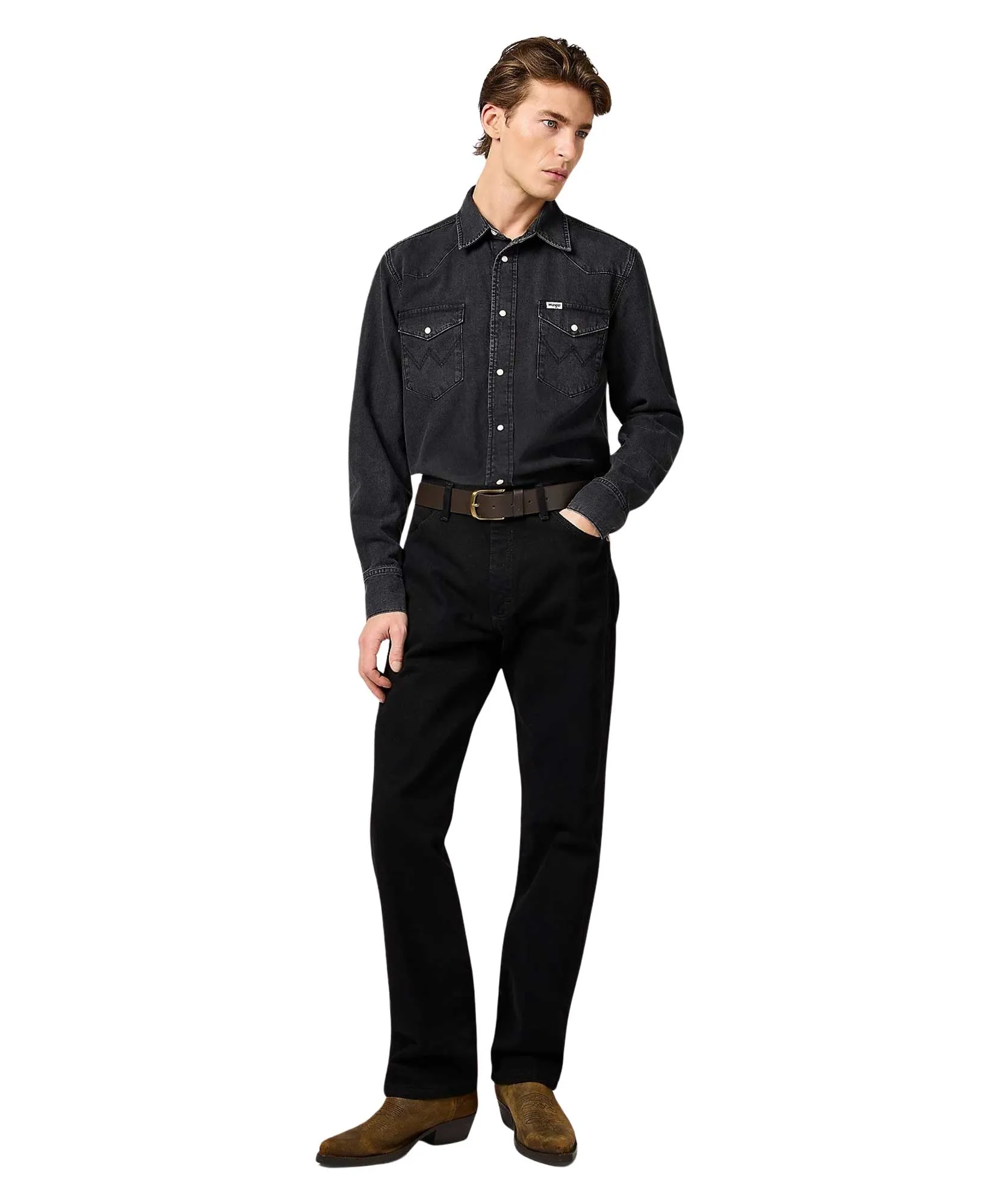 Wrangler Businesshemd Western Shirt in Rinse Black