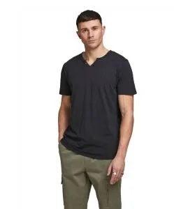 Jack & Jones T-Shirt Split mit Neck in schwarzem Black