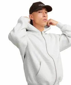 Jack & Jones Sweatjacke Weiß Meliert mit Kängurutasche