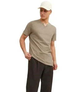 Jack & Jones T-Shirt mit Splitneck in Crockery