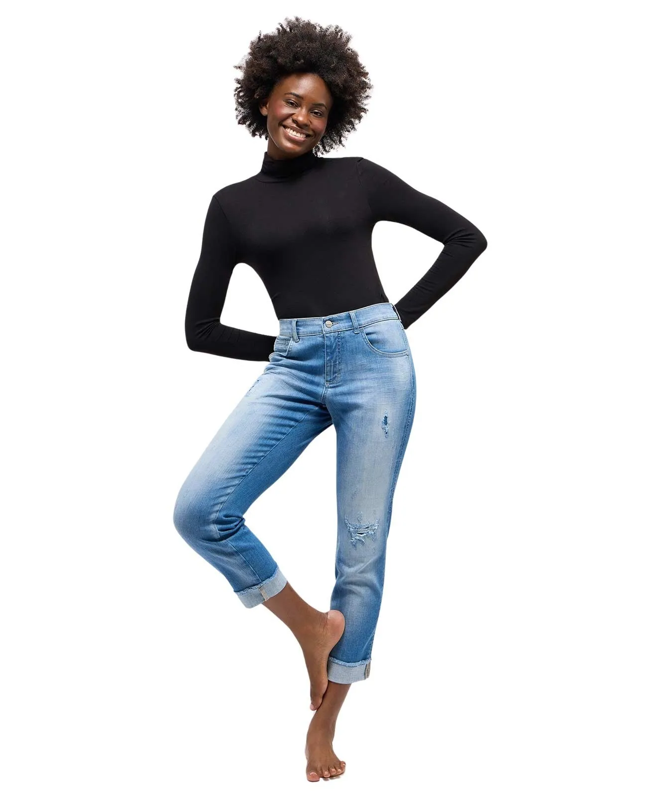 Damen Jeans Darleen Crop TU von Angels in Light Blue Used Destroyed