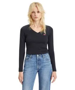 Levi‘s Langarmshirt Baby Tee mit V-Neck in Schwarz