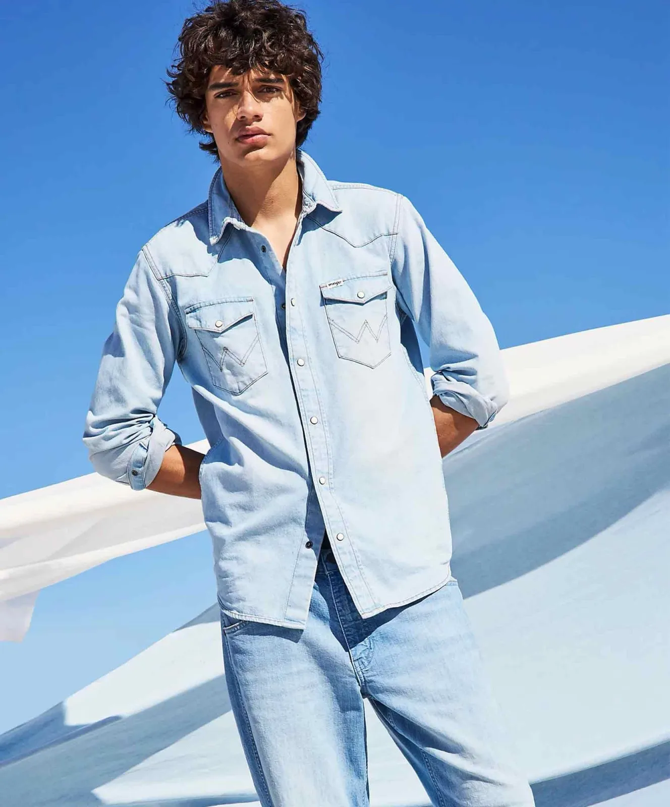 Herren Hemd Western Shirt von Wrangler in Mid Light Wash