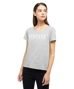 Mustang T-Shirt mit Printlogo Alma in Grau Melange