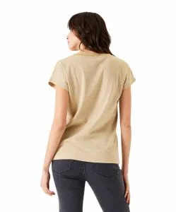 Garcia T-Shirt in beige mit Glitzer-Optik und V-Ausschnitt