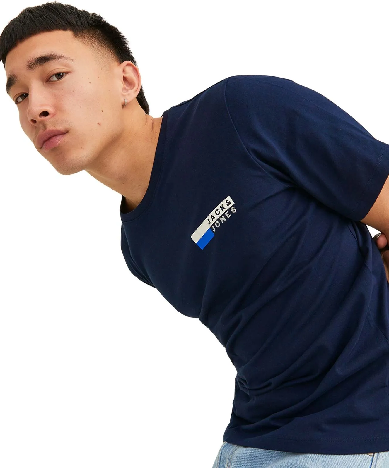 Herren Shirt Corp Logo Tee von Jack & Jones in Navy Blazer P4 Small Print