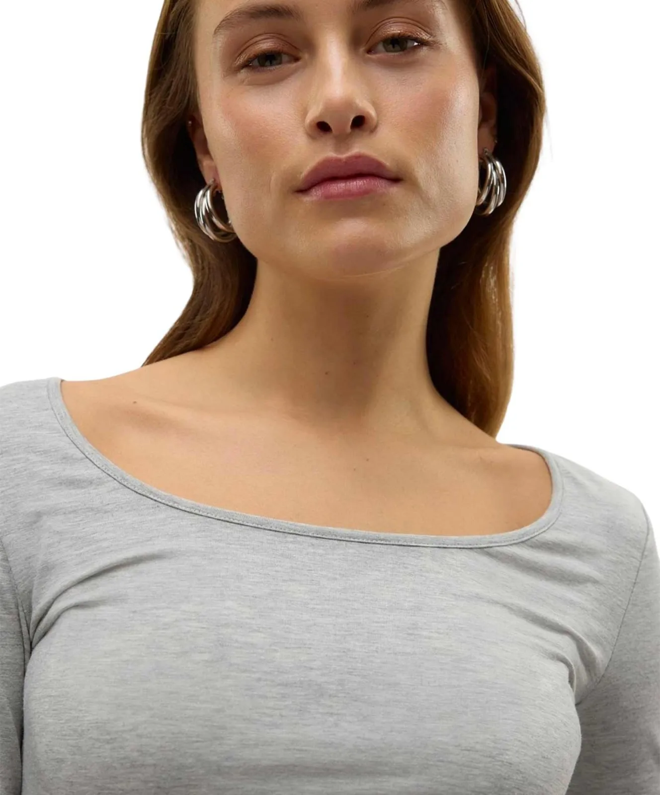 Damen Shirt Maxi My Soft Long U-Neck von Vero Moda in Light Grey Melange