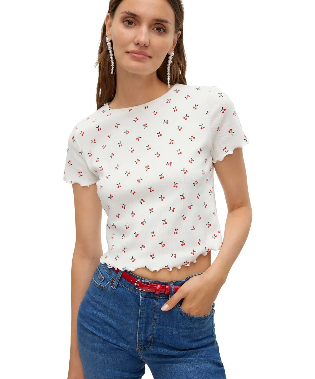 Damen Shirt Harry von Vero Moda in Snow White Dark Red Cherry