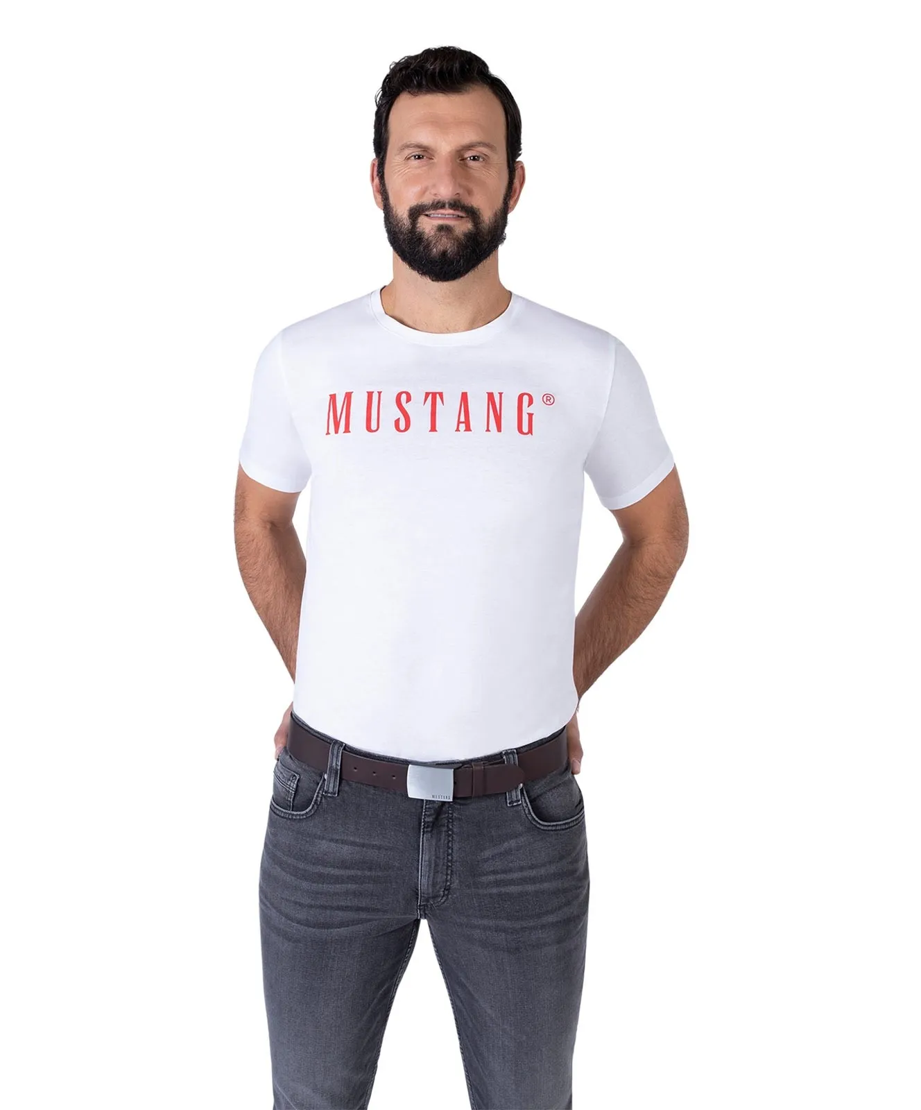 Herren Gürtel 40 mm Ledergürtel mit Schließe von Mustang in Dunkelbraun