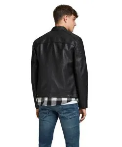 Jack & Jones Bikerjacke Rocky aus schwarzem Leder