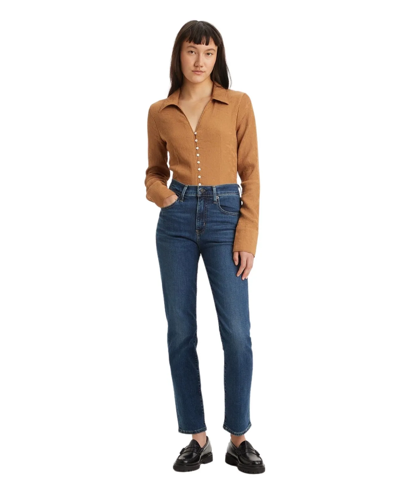 Damen Jeans 724 High Waisted Straight von Levis in Blue Wave Dark