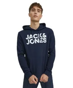 Jack & Jones Kapuzensweatshirt mit Logo-Brustprint in Dunkelblau