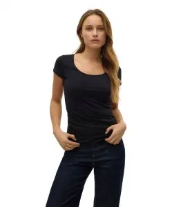 Vero Moda T-Shirt Maxi Soft in Schwarz mit U-Ausschnitt