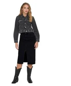 ONLY Jeansrock Bianca in Schwarz mit Schlitz vorne