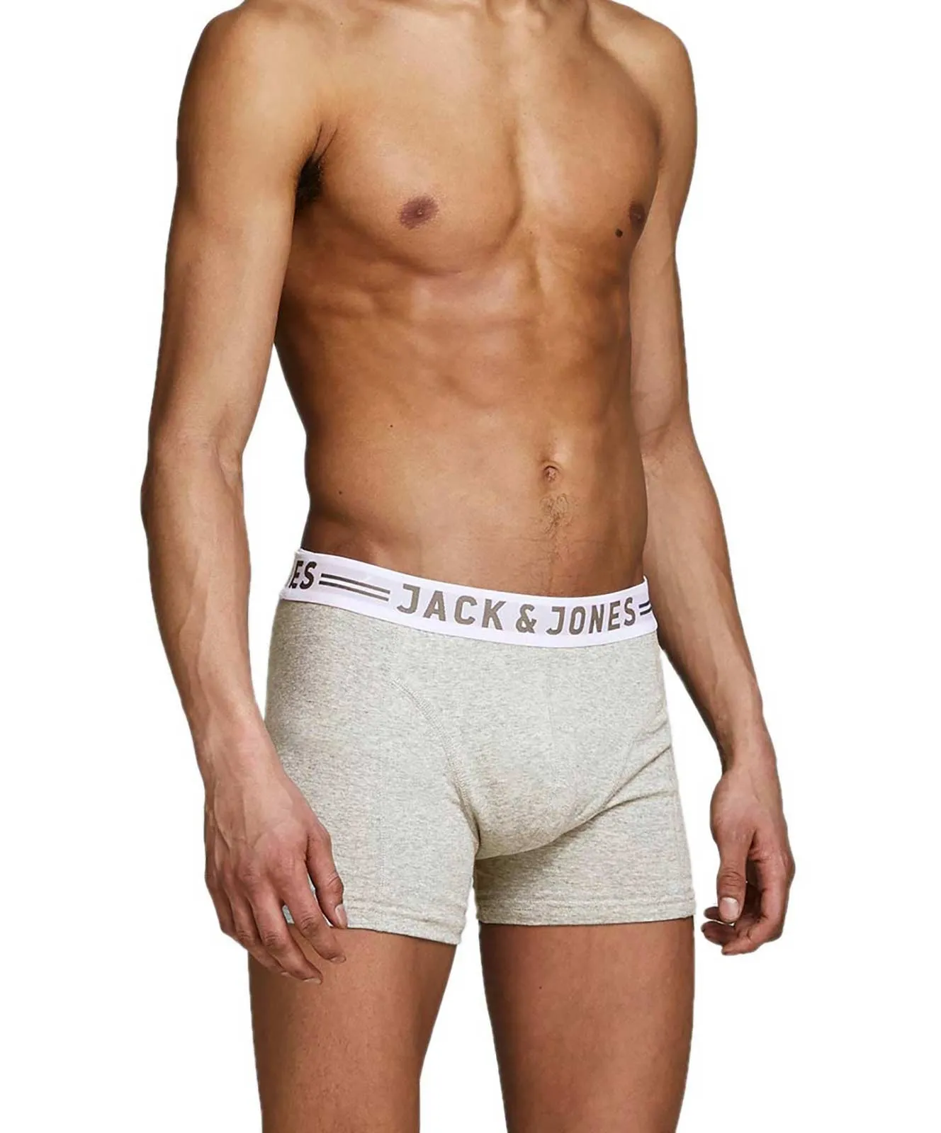 Herren Unterwäsche Sense Trunks 3-Pack von Jack & Jones in Light Grey Melange BLACK & WHITE