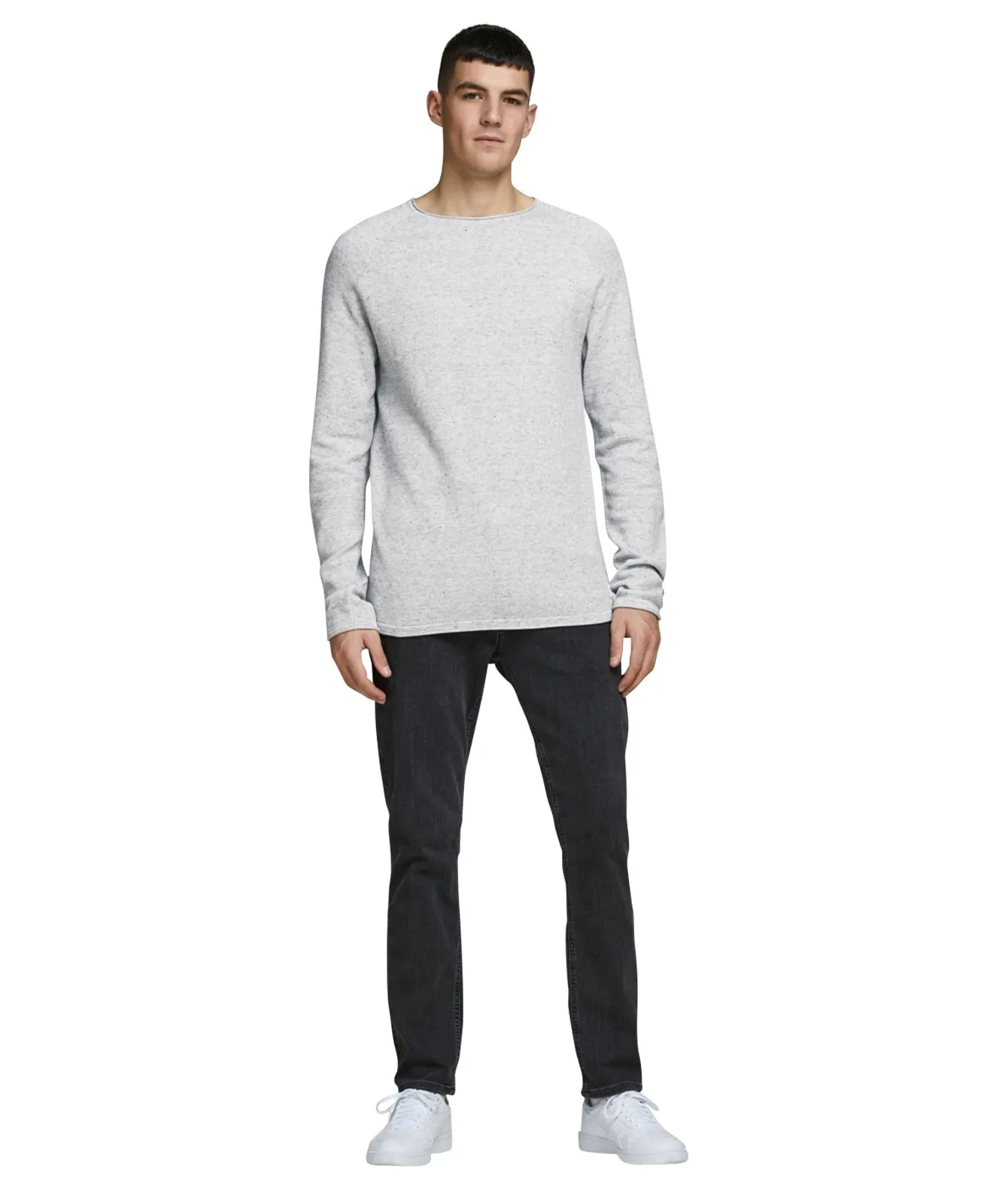 Herren Pullover Hill Knit Crew Neck von Jack & Jones in Light Grey Melange