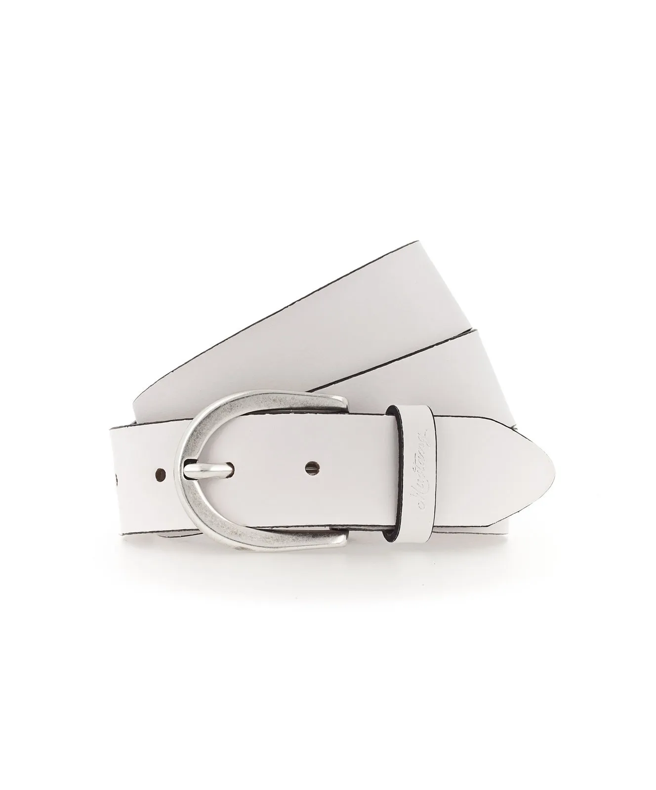Damen Gürtel 35 mm Ledergürtel mit geprägtem Logo von Mustang in Weiß