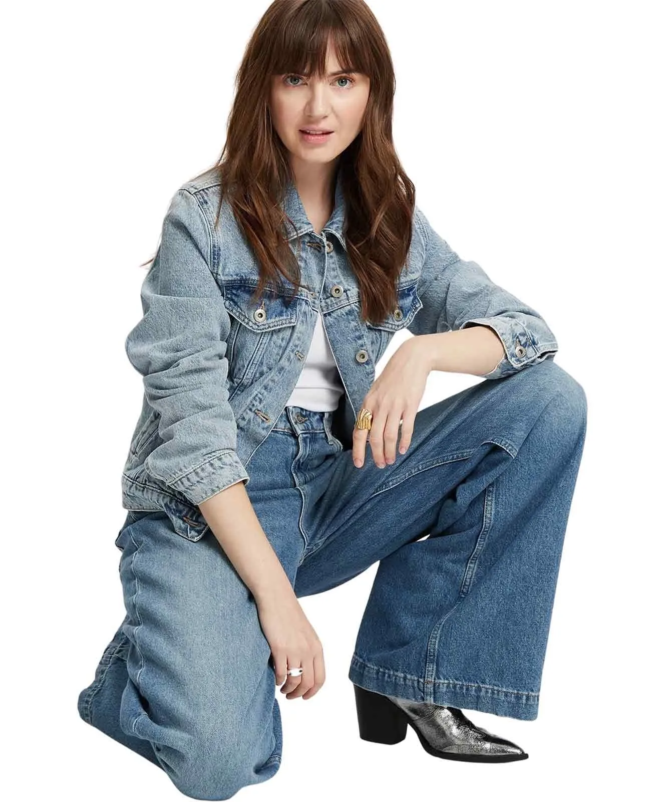 Damen Jeans Palazzo von Cross in Mid Blue