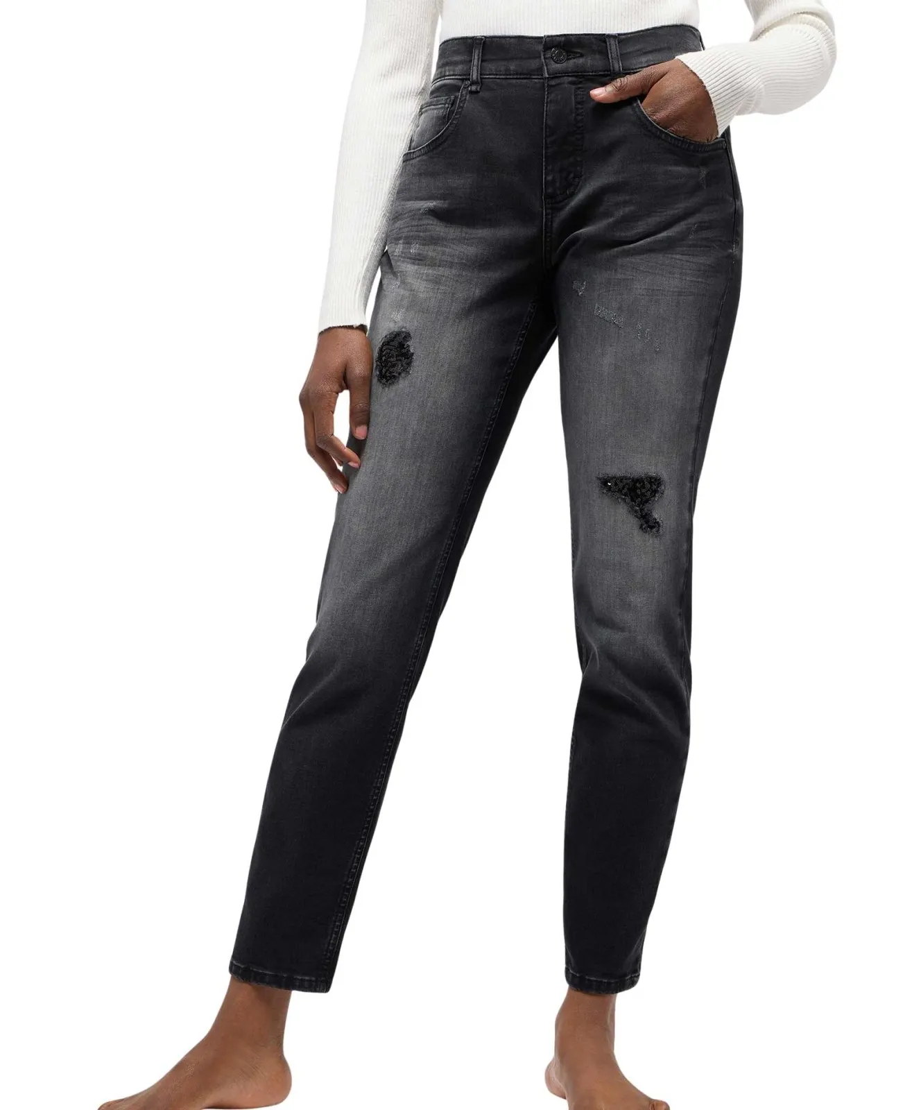 Damen Jeans Boyfriend von Angels in Anthracite Used Destroyed