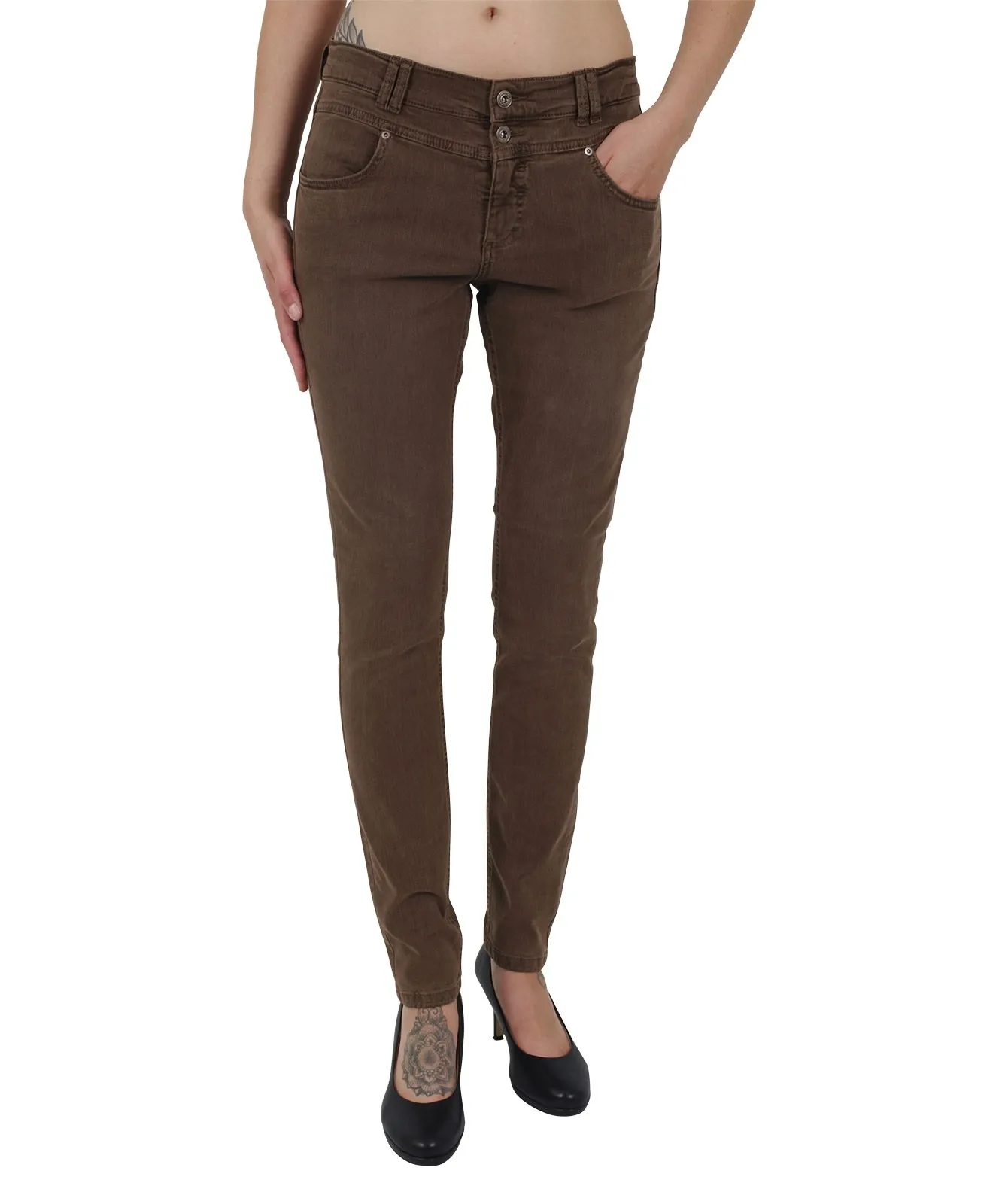 Damen Jeans Skinny Button von Angels in Dark Brown Used