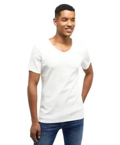 Mustang T-Shirt aus Baumwolle Amado V-Neck in Weiß