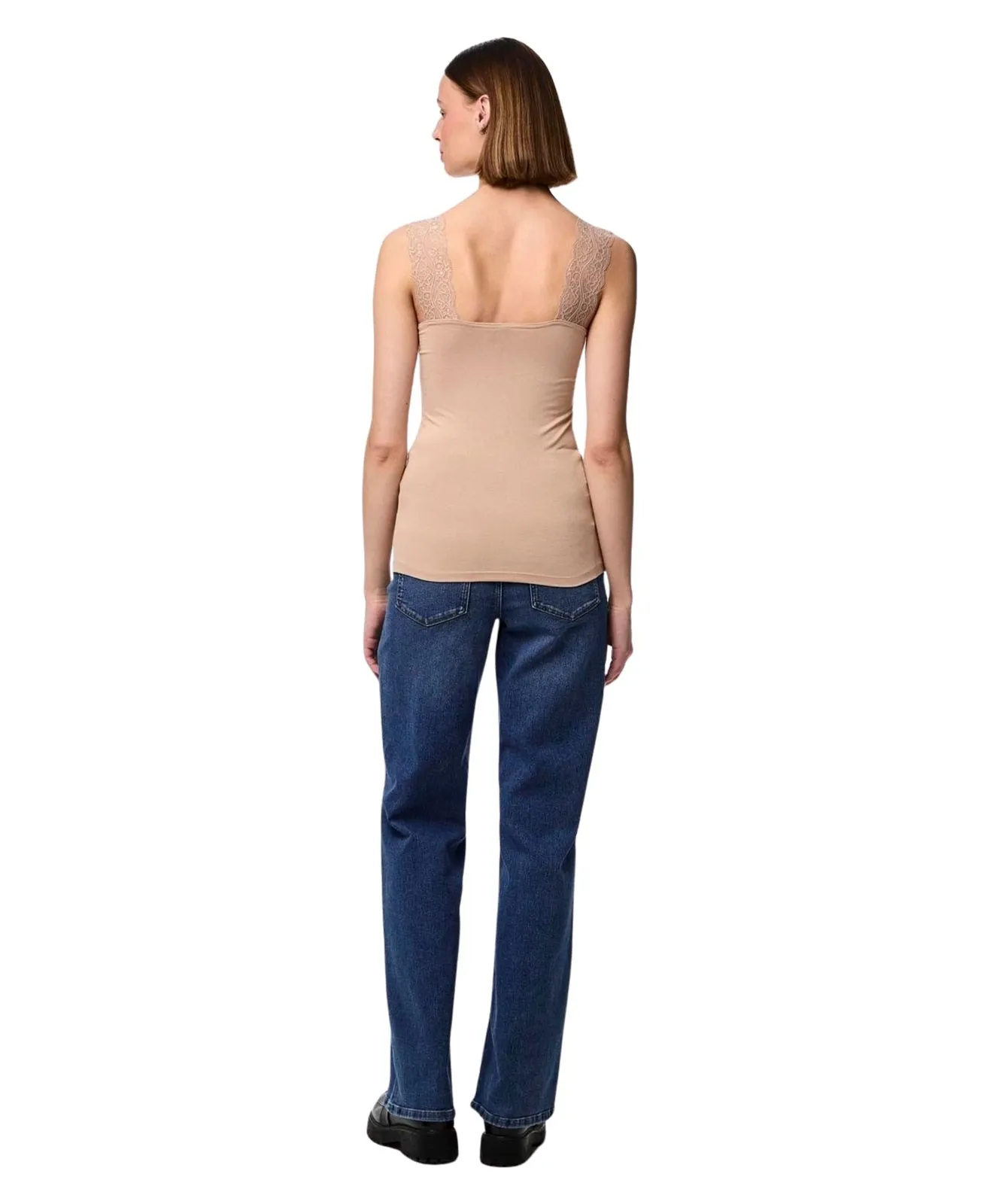 Damen Shirt Barbera Lace von Pieces in Warm Taupe