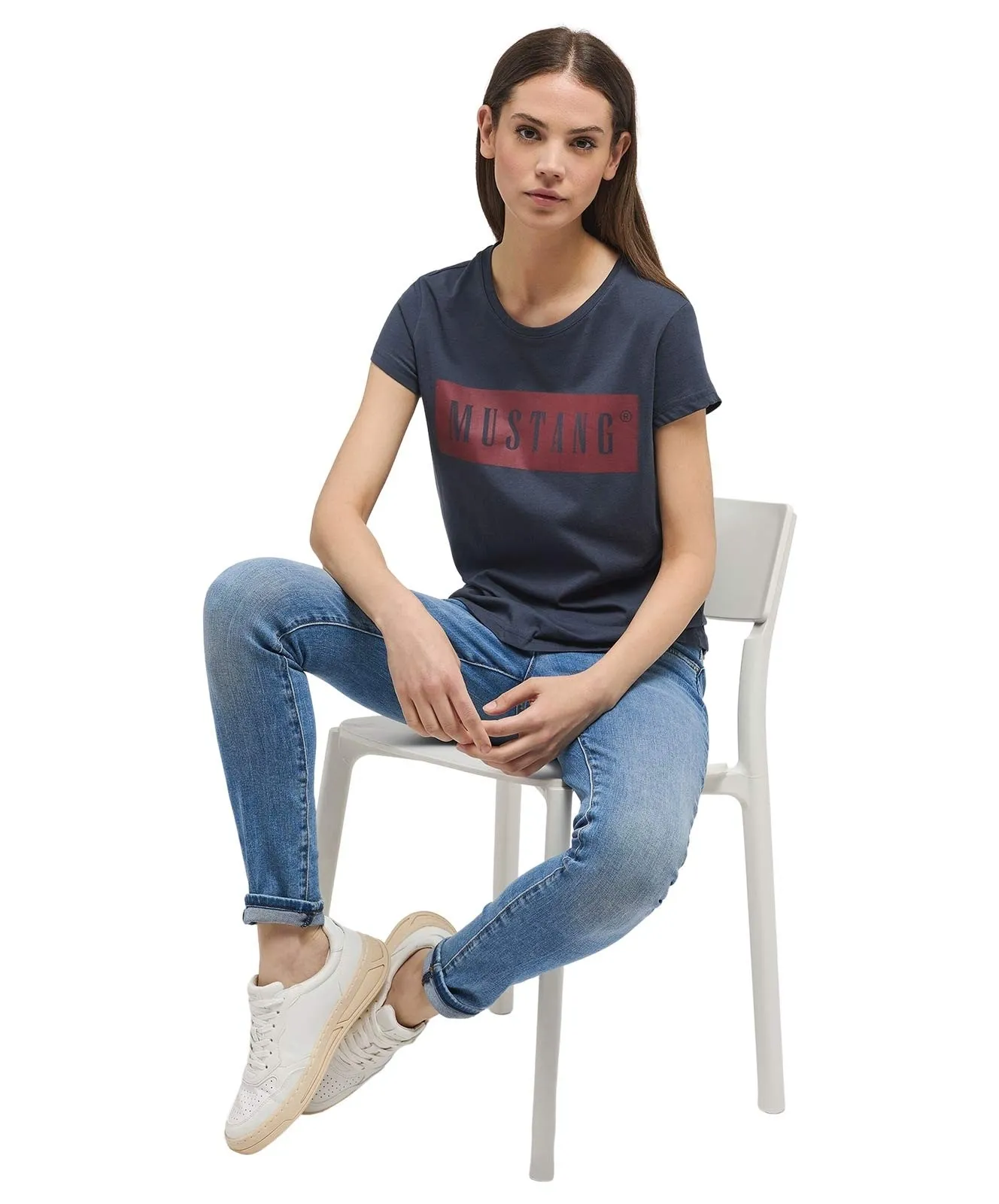 Damen Shirt Alina Logo Tee von Mustang in Blue Nights