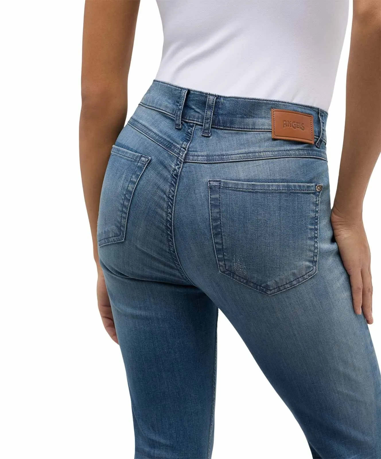 Damen Jeans Skinny Ankle Zip Fringe von Angels in Dirty Blue Used Destroyed