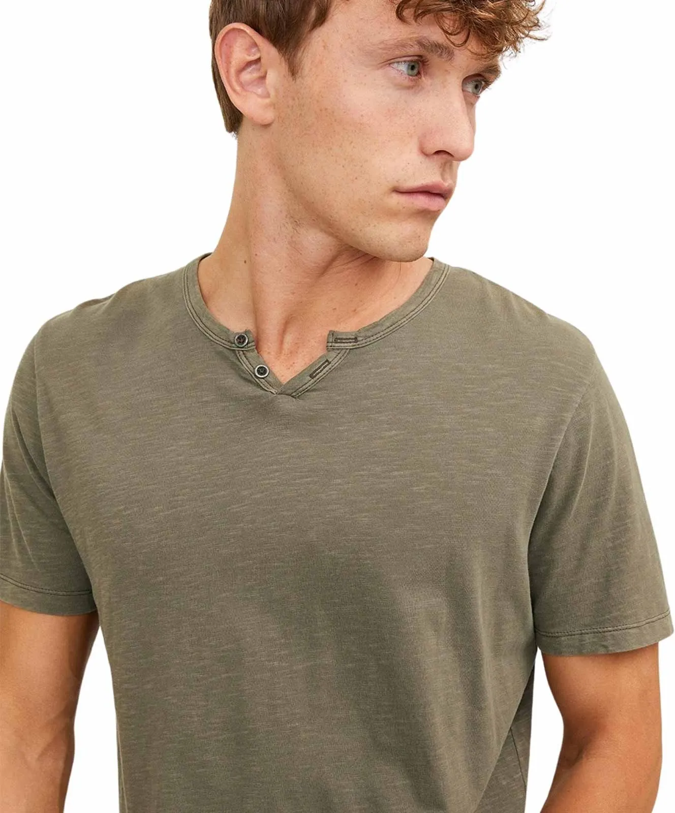 Herren Shirt Split Neck Tee von Jack & Jones in Dusky Green