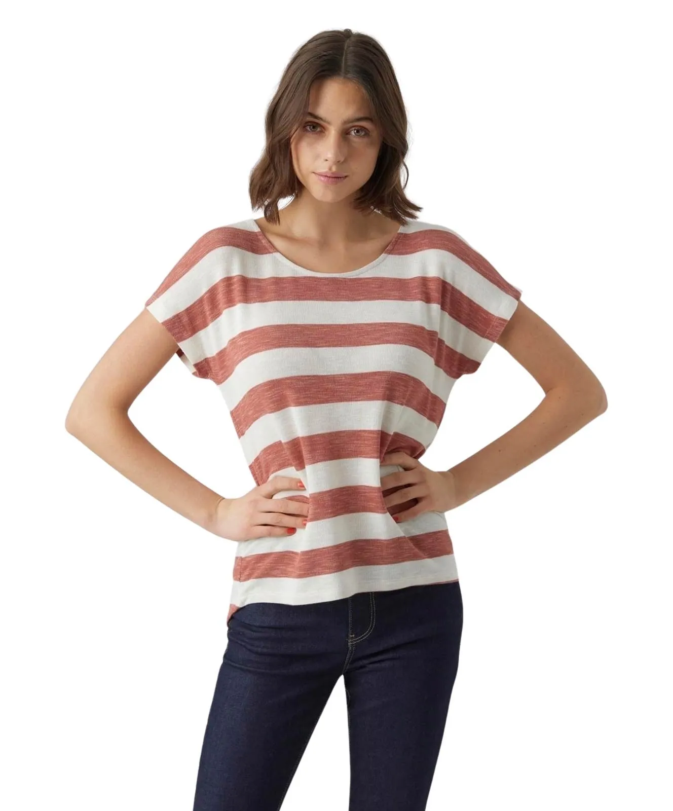 Damen Shirt Wide Stripe von Vero Moda in Marsala Snow white