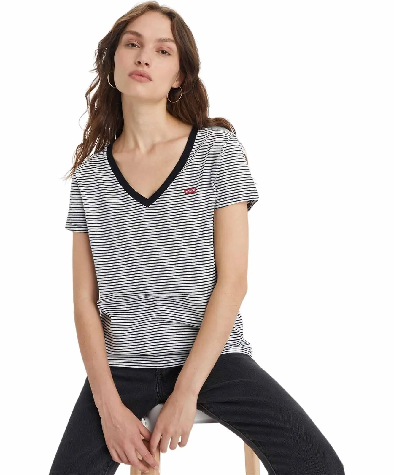 Damen Shirt Perfect V-Neck Tee  von Levis in Annalise Stripe Cloud