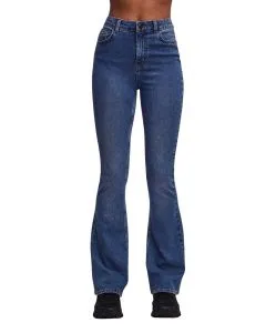 Pieces Peggy Jeans Flared in Stonewash mit hohem Bund