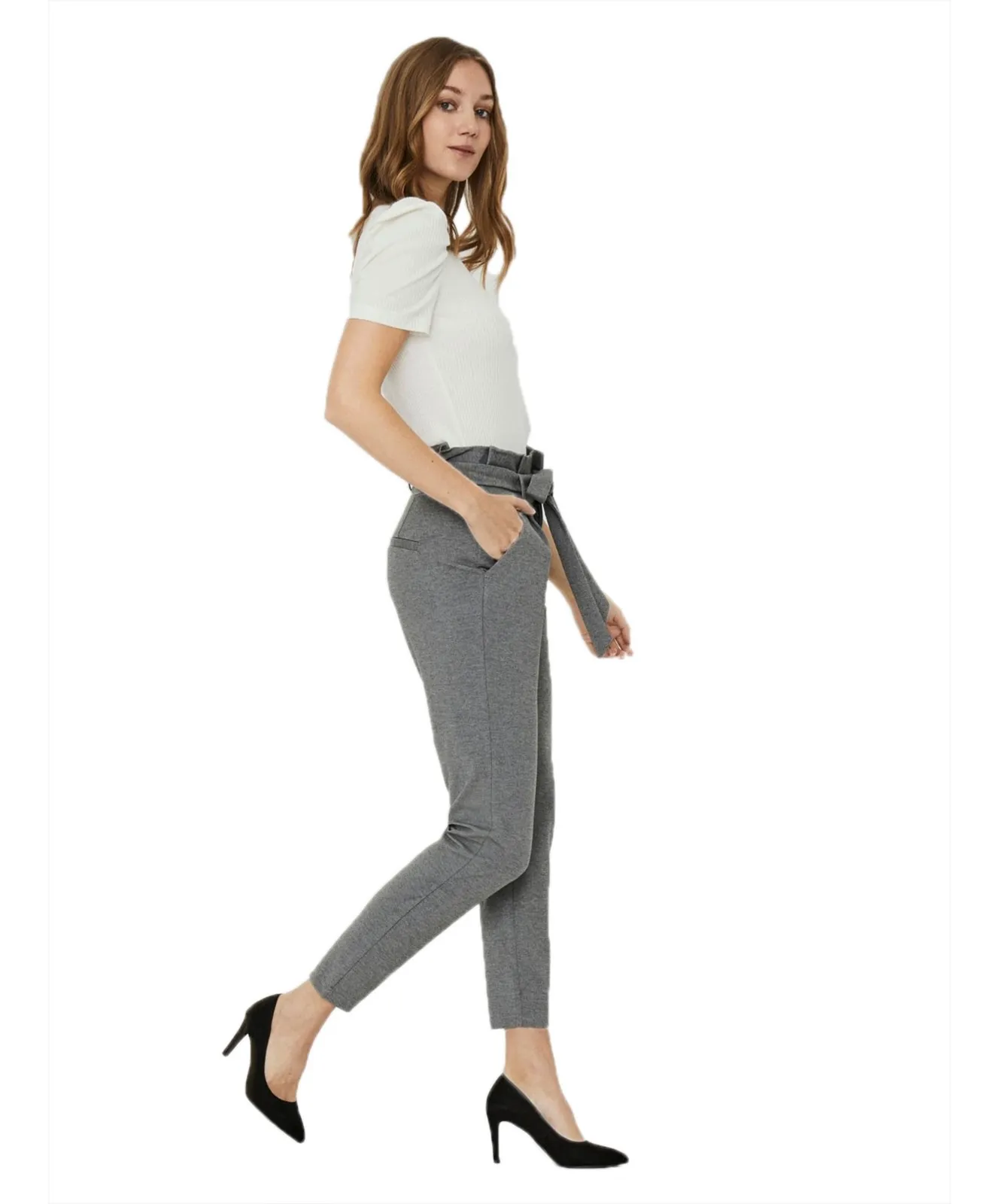Damen Hose Eva Paperbag von Vero Moda in Medium Grey Melange