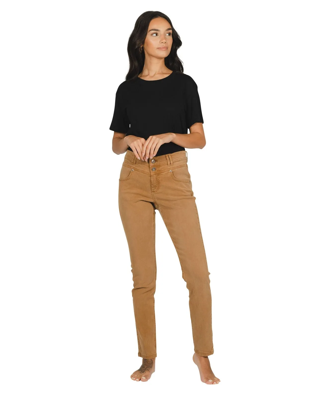 Damen Jeans Skinny Button von Angels in Dark Camel Used