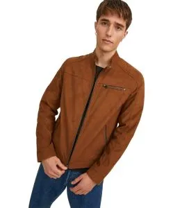  Jack & Jones Bikerjacke Rocky in hellbrauner Wildlederoptik