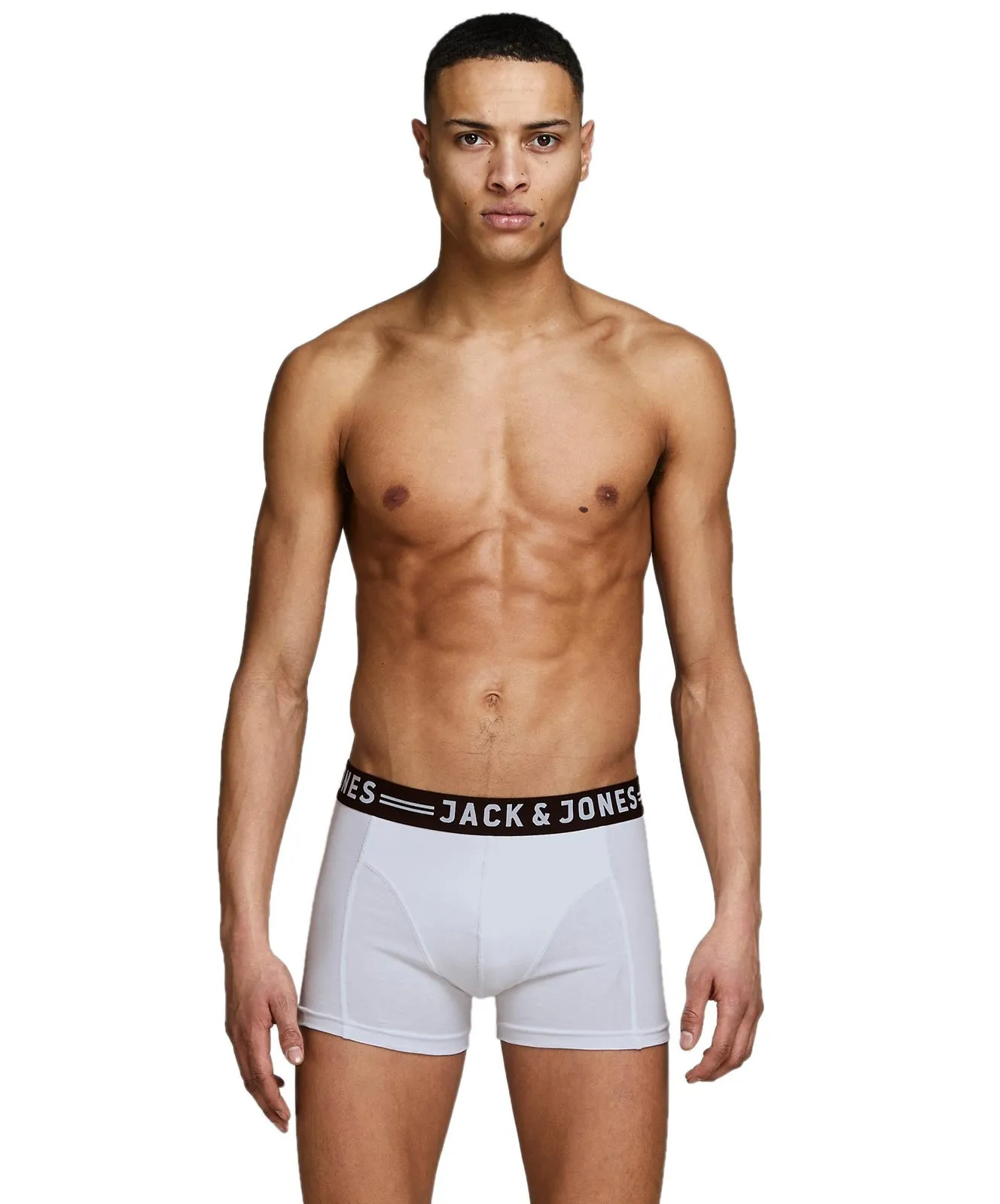 Herren Unterwäsche Sense Trunks 3-Pack von Jack & Jones in Light Grey Melange BLACK & WHITE