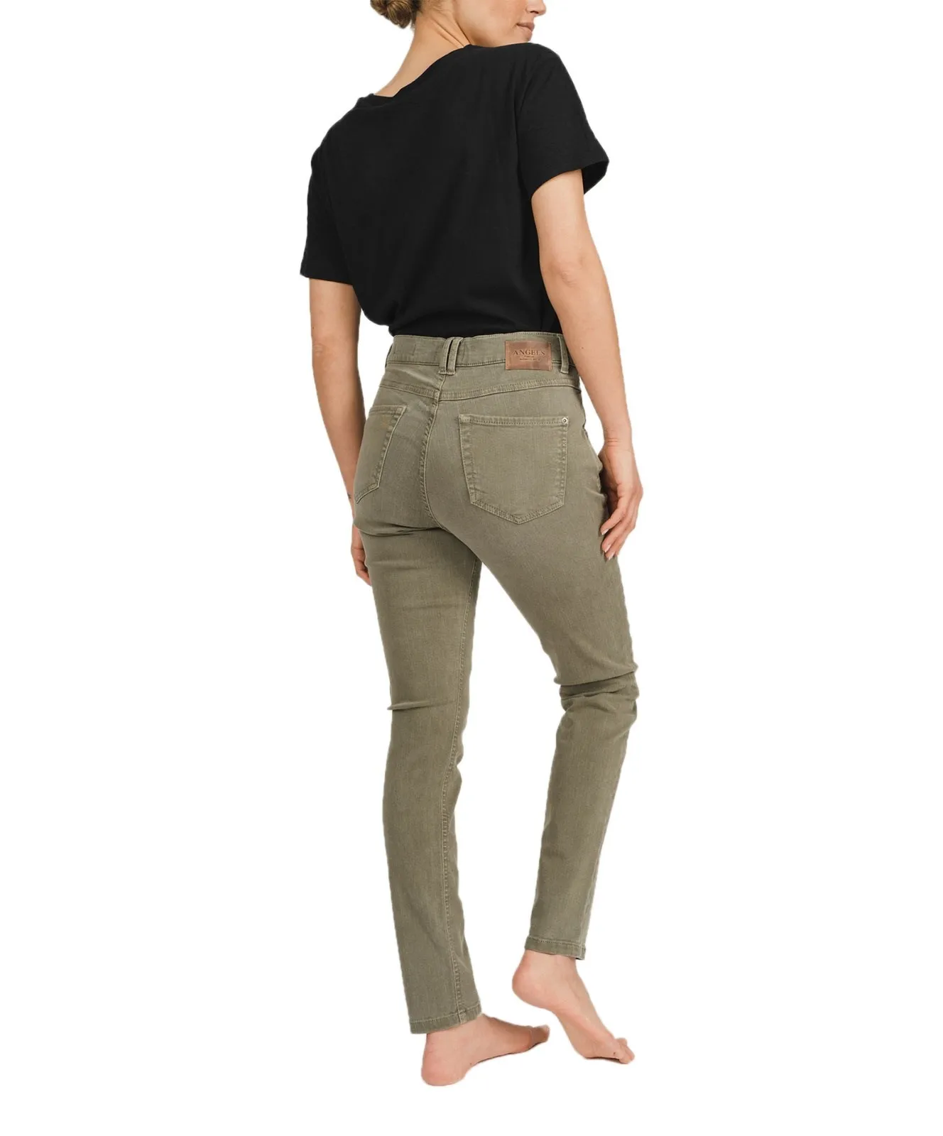 Damen Jeans Skinny Button von Angels in Dark Khaki Used