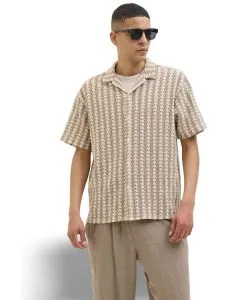 Jack & Jones Kurzarmhemd mit Resortkragen in Mocha Meringue