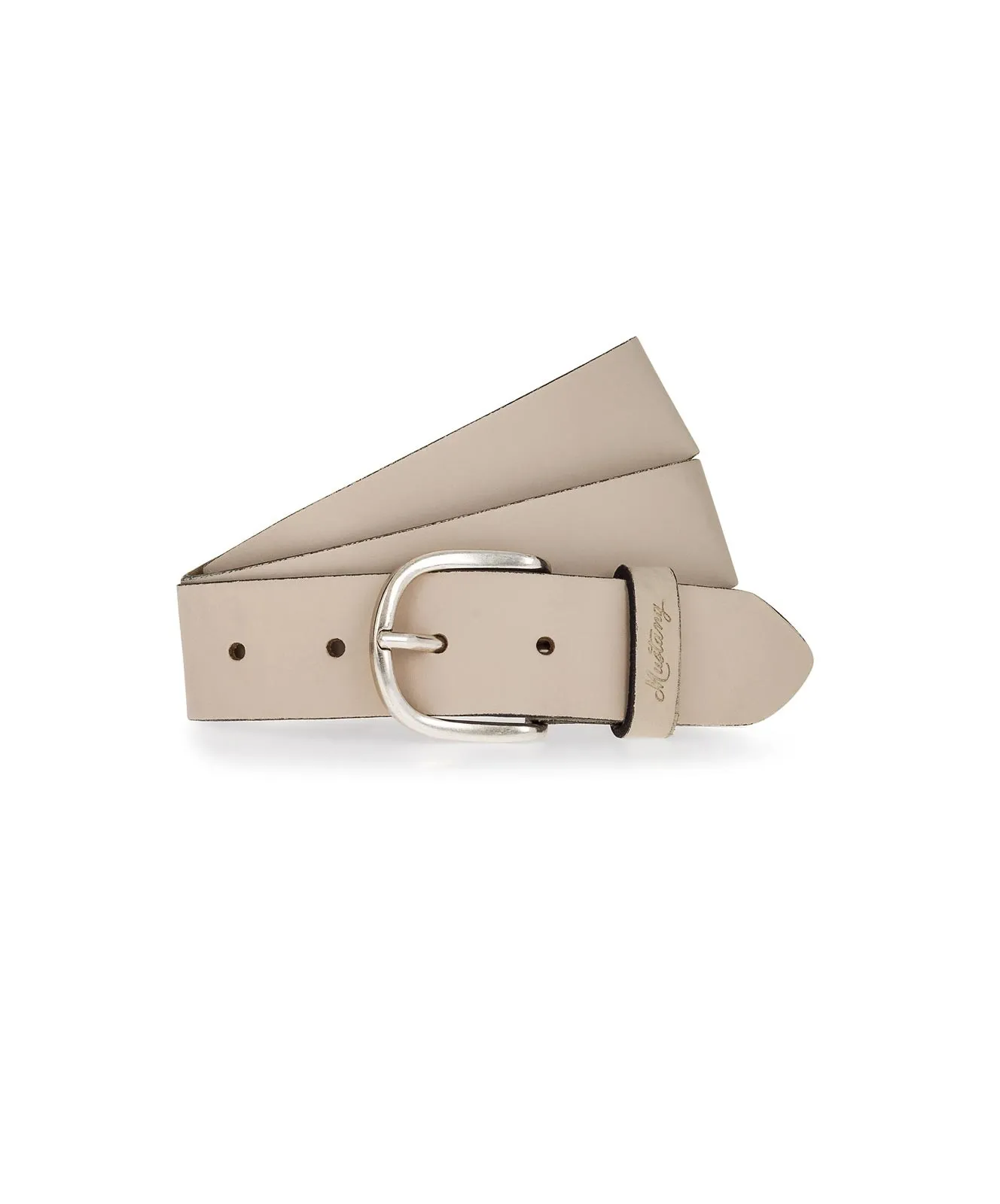 Damen Gürtel 35 mm Ledergürtel mit geprägtem Logo von Mustang in Nude
