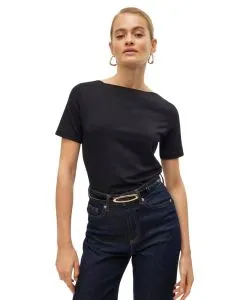 Vero Moda Shirt Panda mit U-Boot-Ausschnitt in Schwarz 