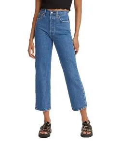 Levi’s Ribcage Ankle Straight Jeans in blauem Stonewash