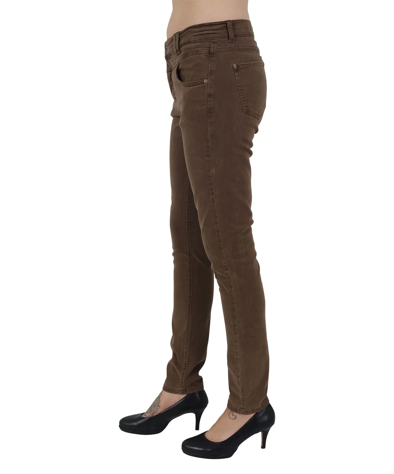 Damen Jeans Skinny Button von Angels in Dark Brown Used