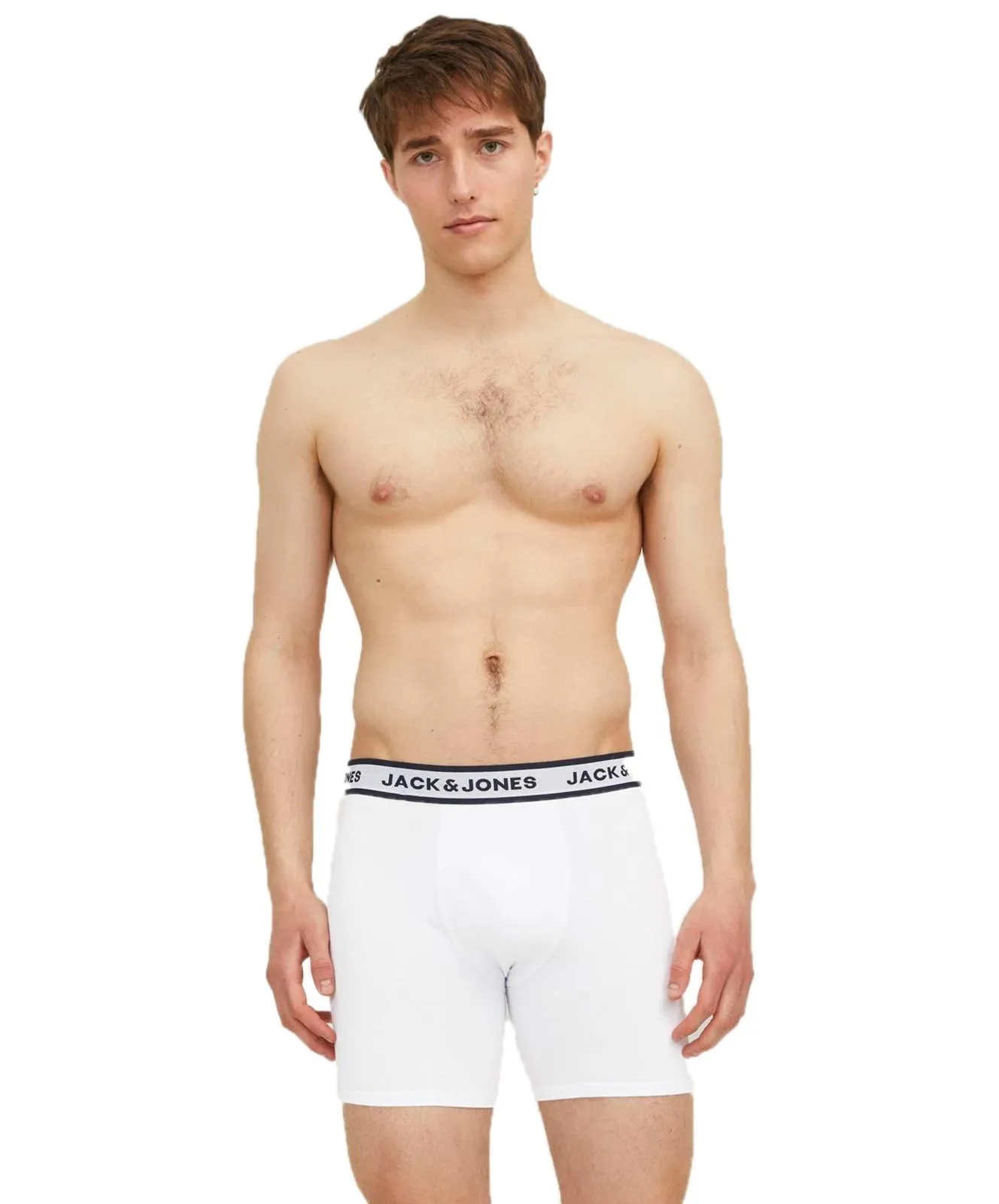 Herren Unterwäsche Solid Boxer Briefs 3 Pack von Jack & Jones in Light Grey Melange White - Navy Blazer