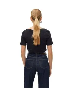 Vero Moda Shirt Panda mit U-Boot-Ausschnitt in Schwarz 
