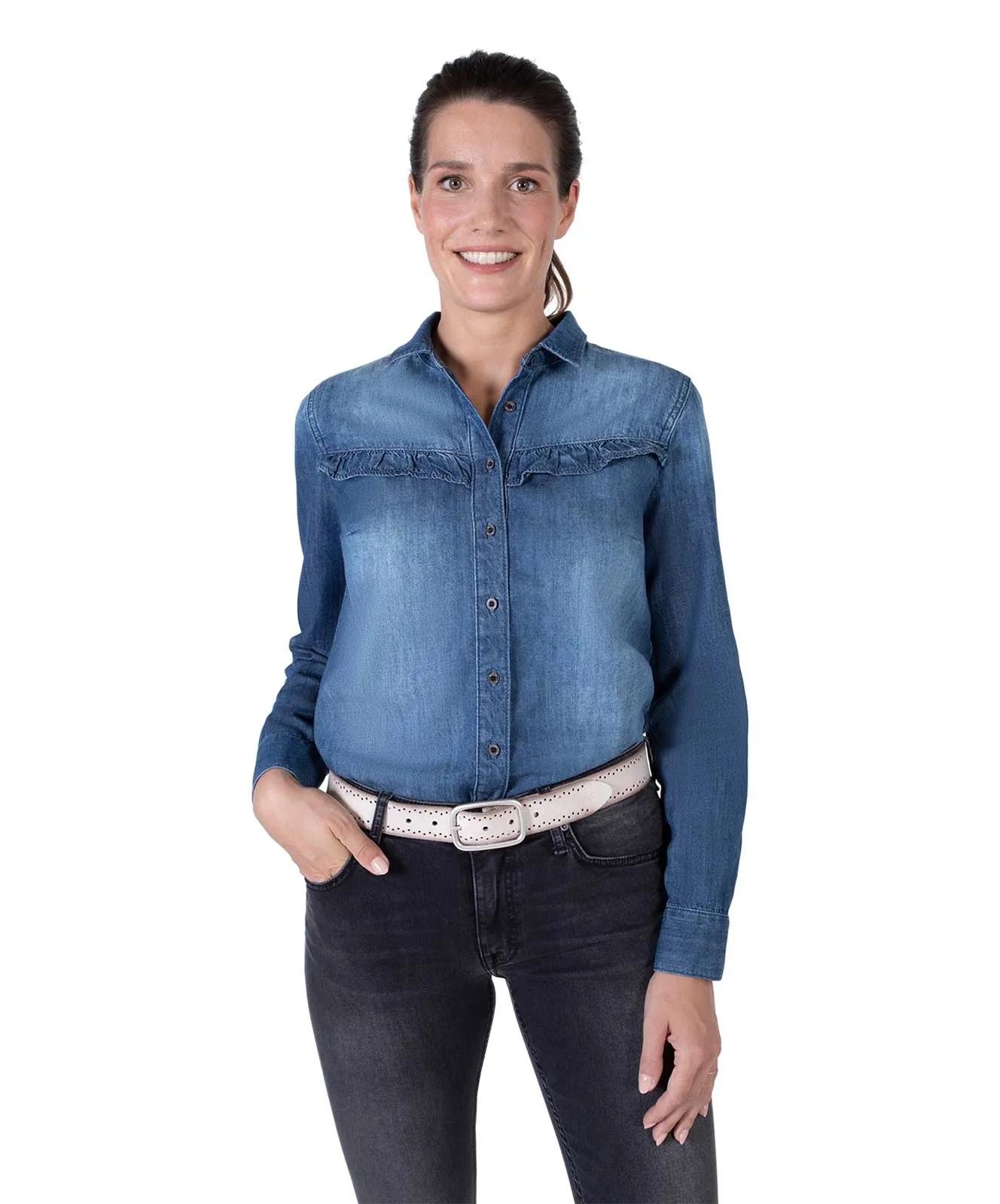 Damen Gürtel 35 mm Veloursgürtel mit Lochperforation von Mustang in Creme