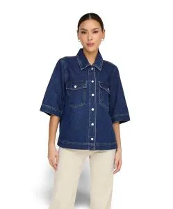 Only Jeansbluse Belle in Indigo mit Taschen