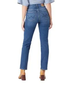 Wrangler Straight Jeans in blau mit mittelhohen Bund