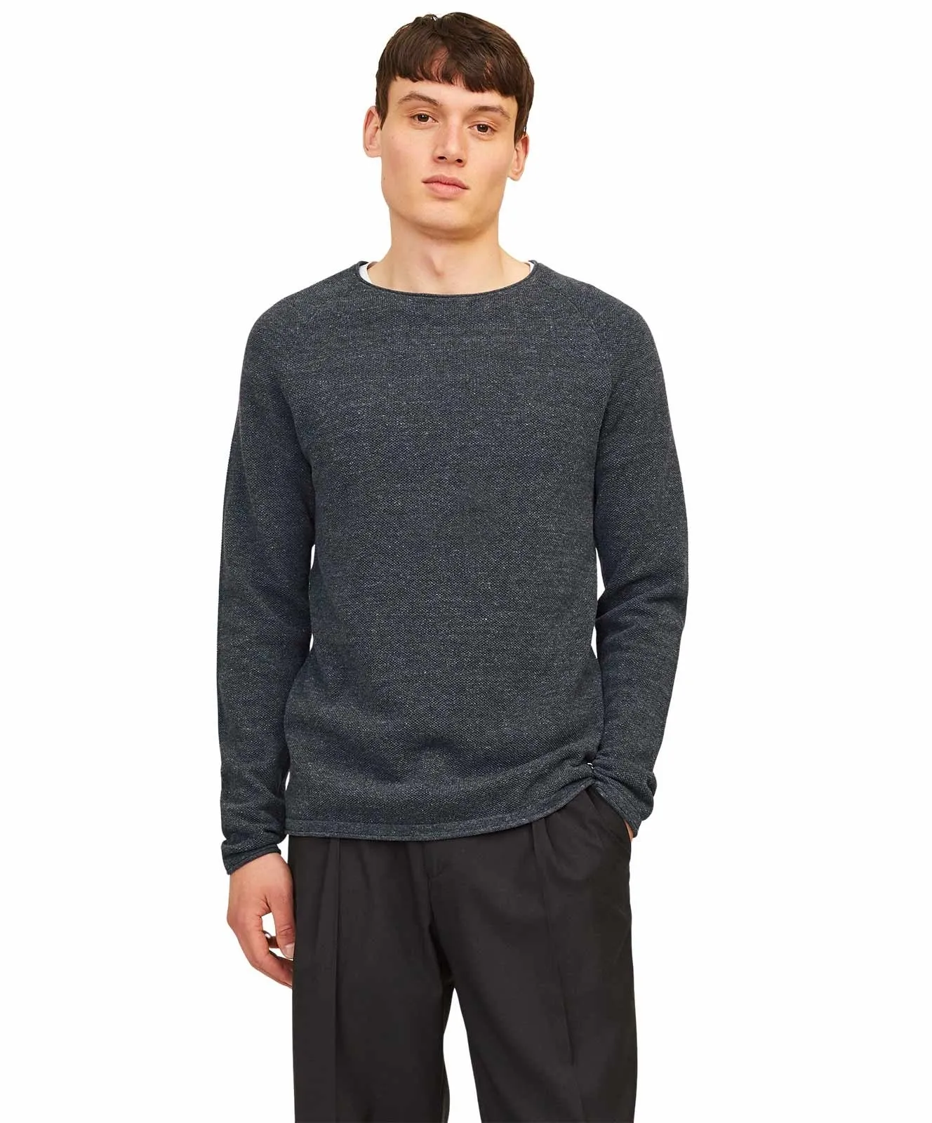 Herren Pullover Hill Knit Crew Neck von Jack & Jones in Dark Grey Melange